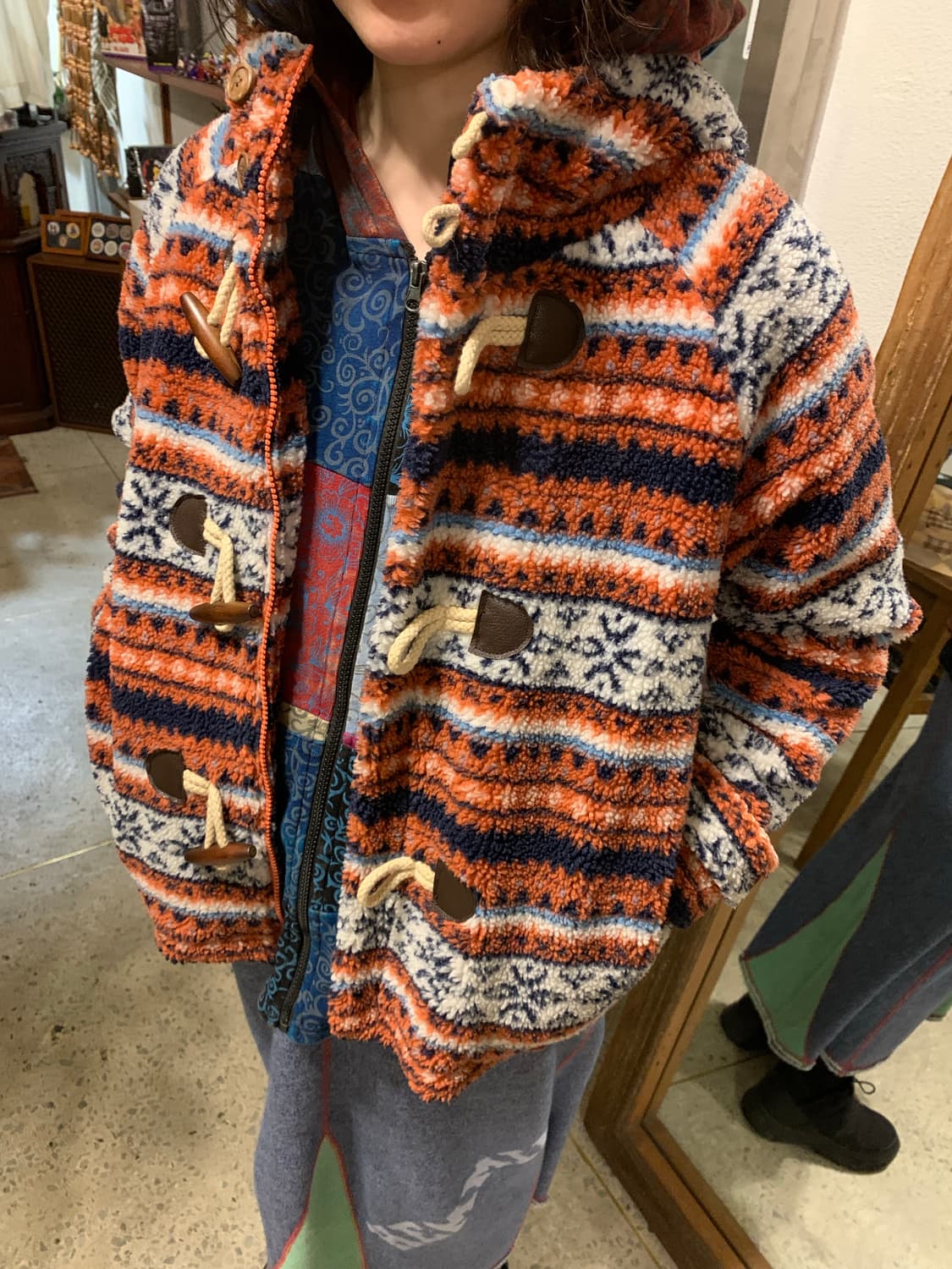 빔즈하트 노르딕 패턴 플리스 더플 코트 집업 상품이미지10