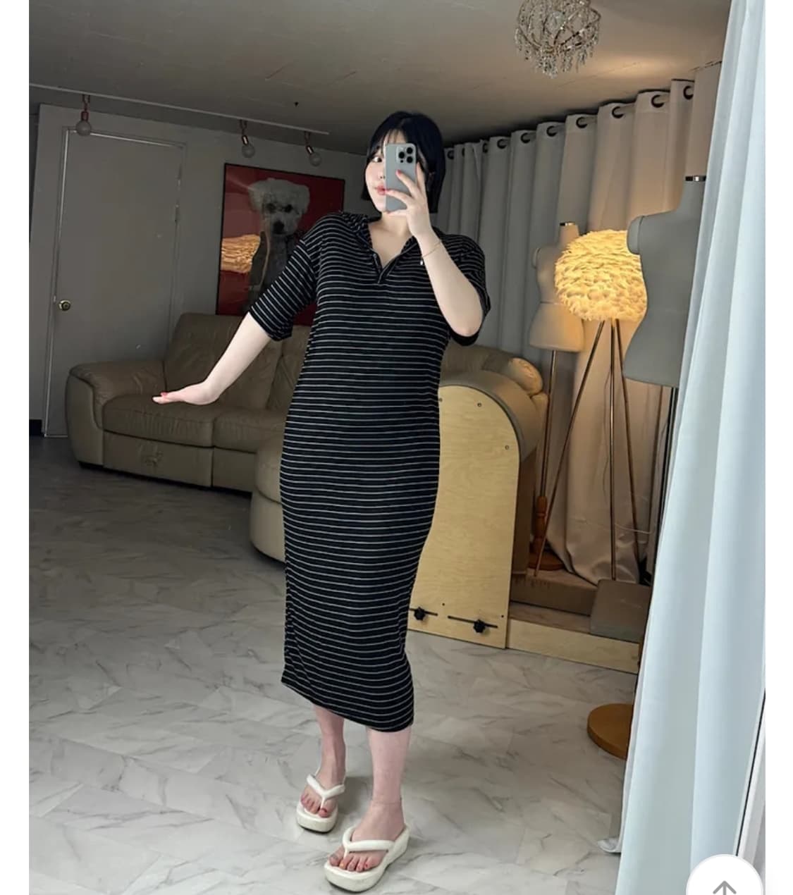 새옷)스트라이프 후드롱원피스 55-77 상품이미지1