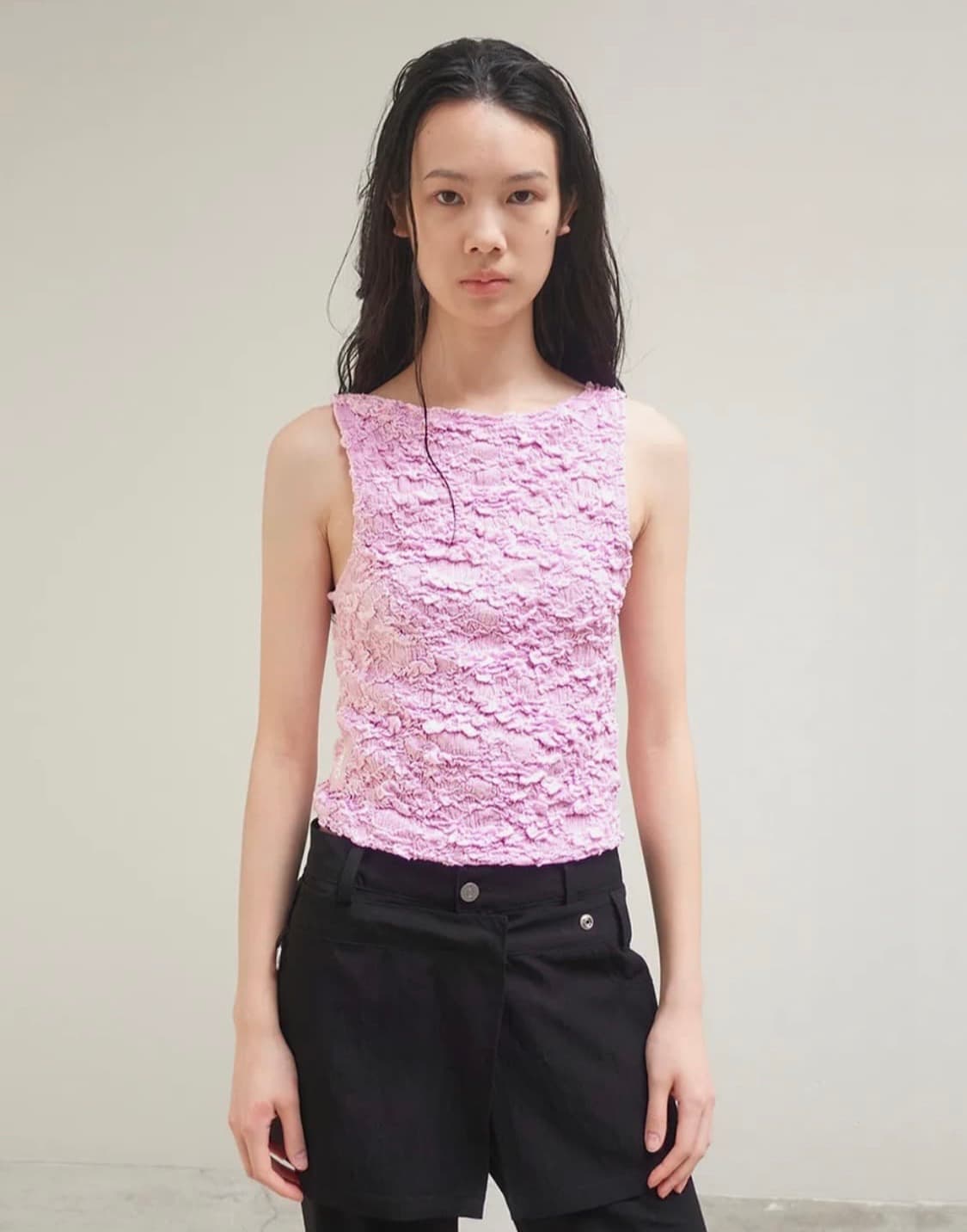 세릭 레이스 보트넥 슬리브리스 핑크 상품이미지1