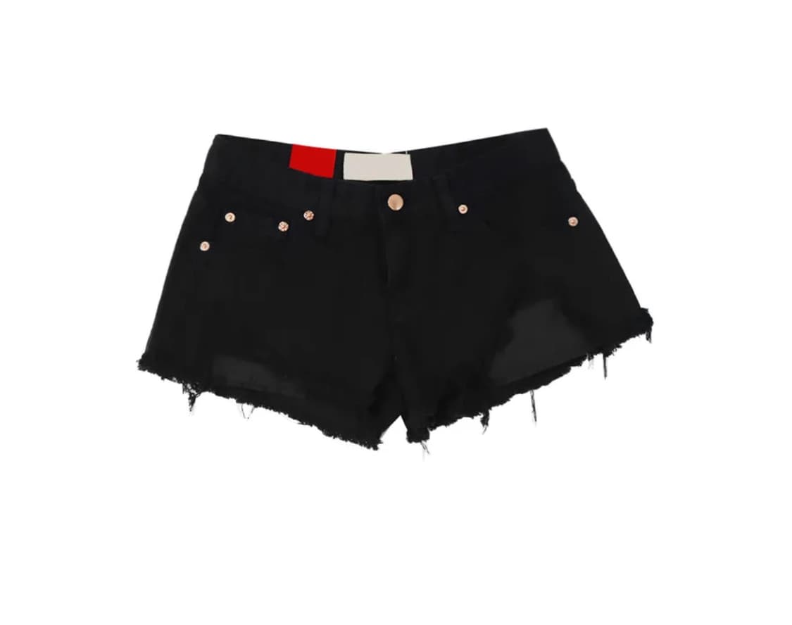 시크윈 핫 로우라이즈 구제 데미지 커팅 코튼 숏팬츠 블랙 상품이미지1