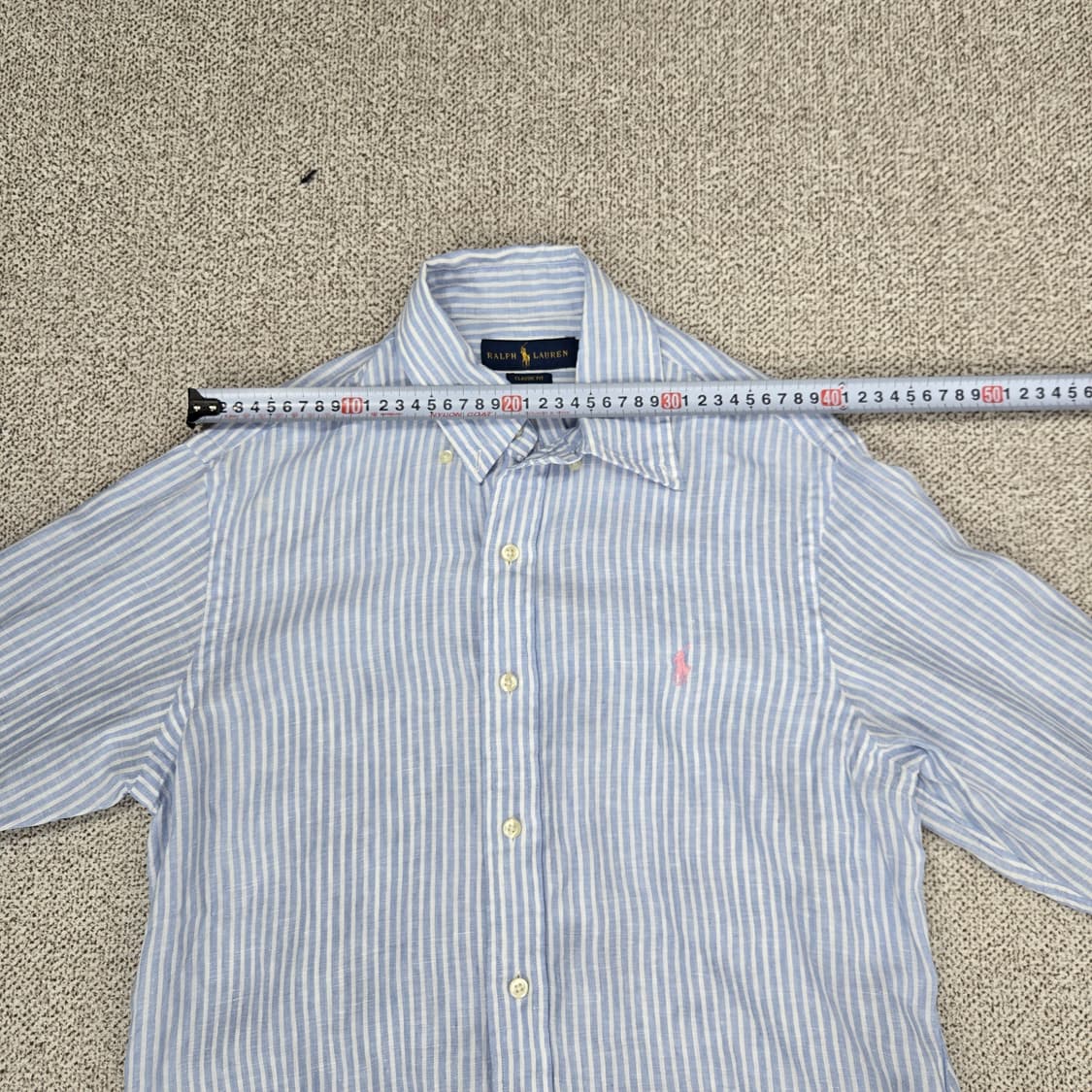 0068.폴로 랄프로렌  스트라이프린넨 셔츠 블루S 상품이미지5