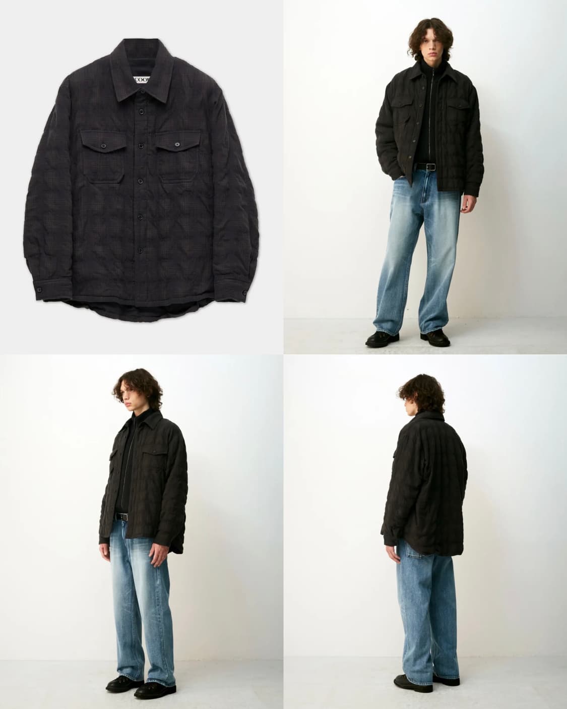 COOR 쿠어 링클 체크 패디드 셔츠 자켓 신더차콜 M 상품이미지6