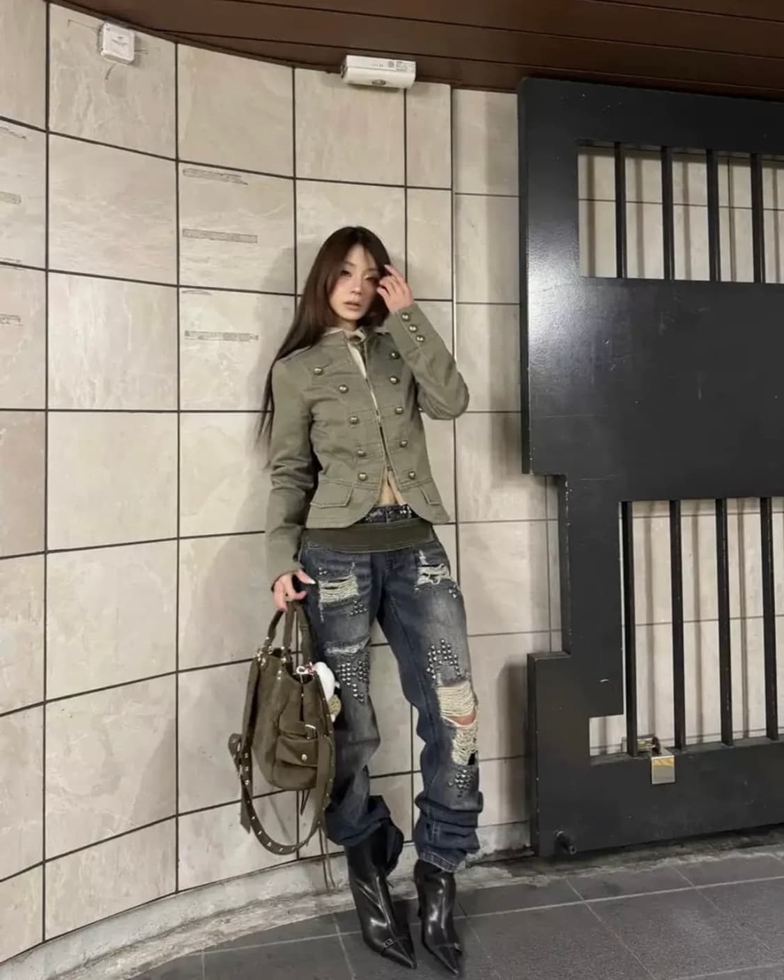 빈티지 스터드 찢청 상품이미지4