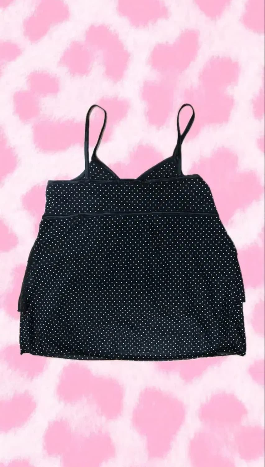 일본 빈티지 블랙 도트 프릴 슬리브 모리 상품이미지2