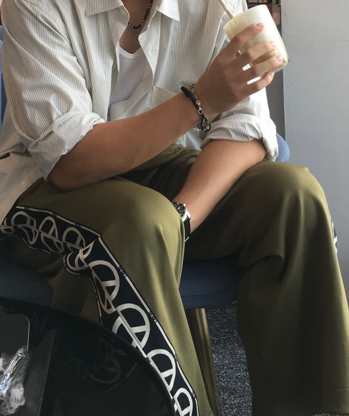 (유일매물) 캐피탈 TH.DD 배기 트랙 팬츠 스무스 저지 카키 상품이미지1