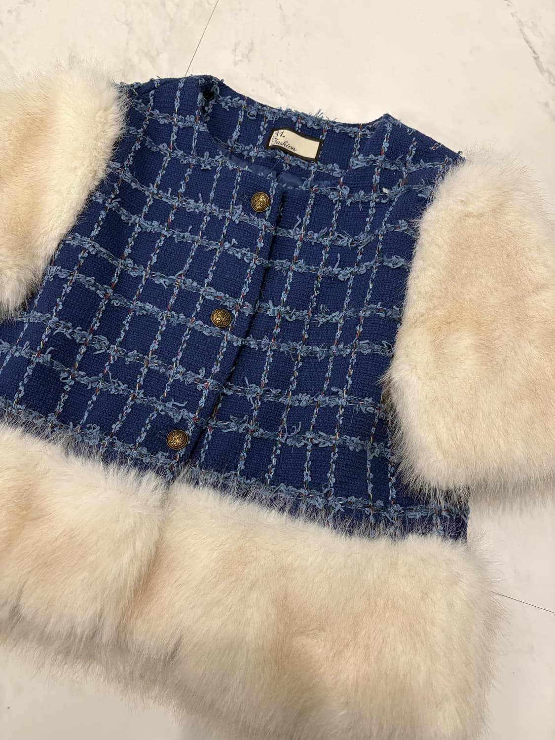 트위드 퍼 반팔자켓 상품이미지2