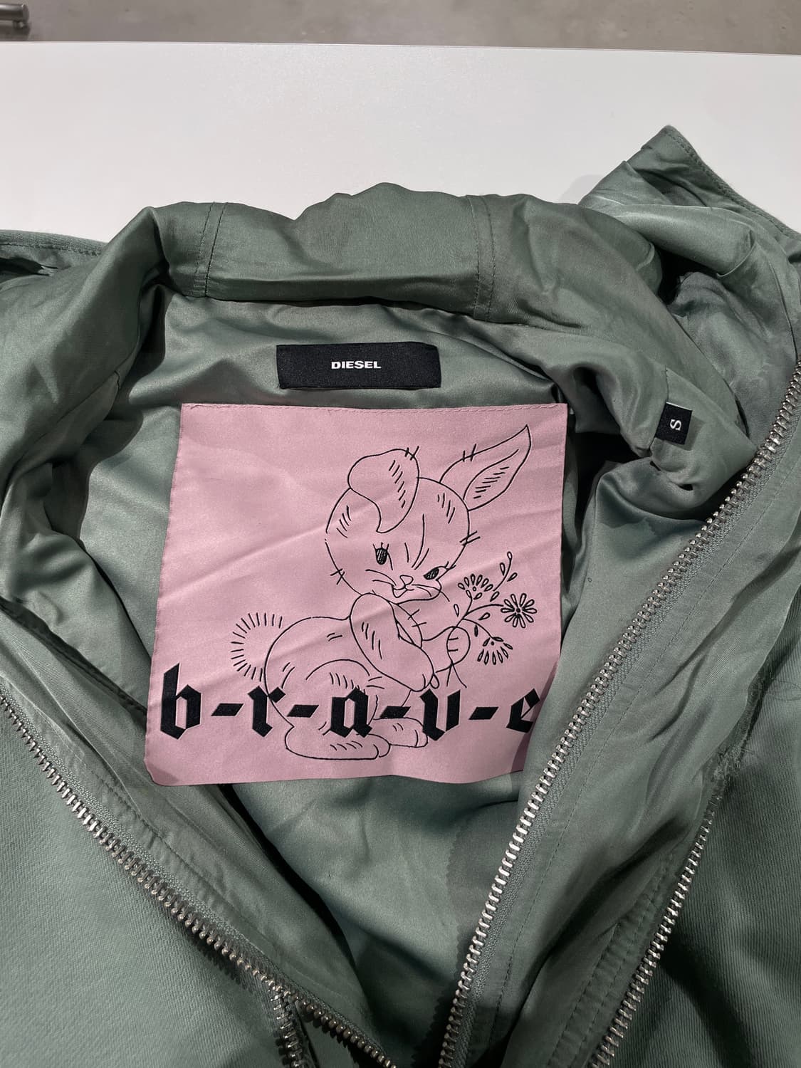 디젤 민트 그린 백 패널 레이어 드레이핑 슬리브 후디 집업 상품이미지7