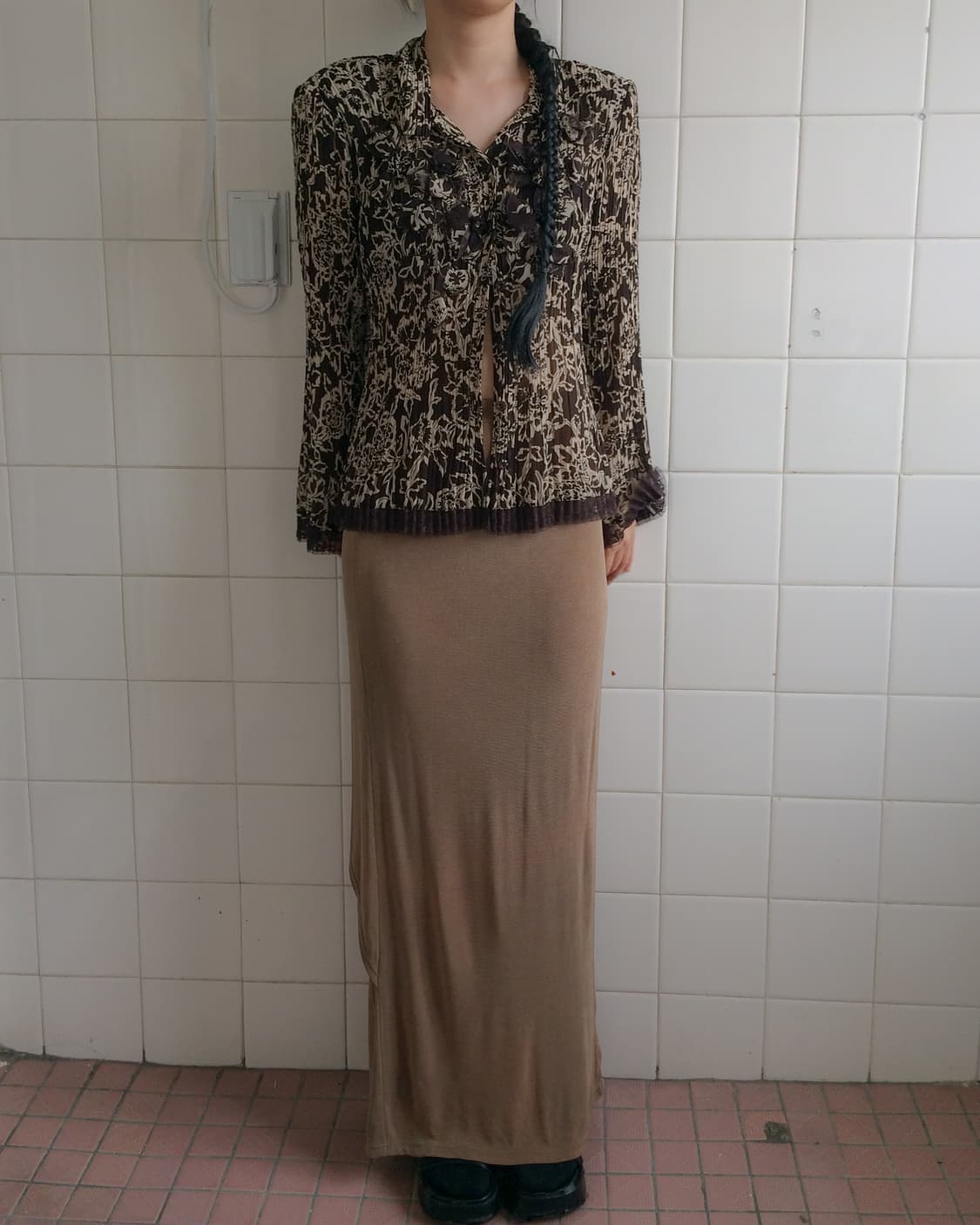 glossy ribbed maxi skirt 상품이미지7
