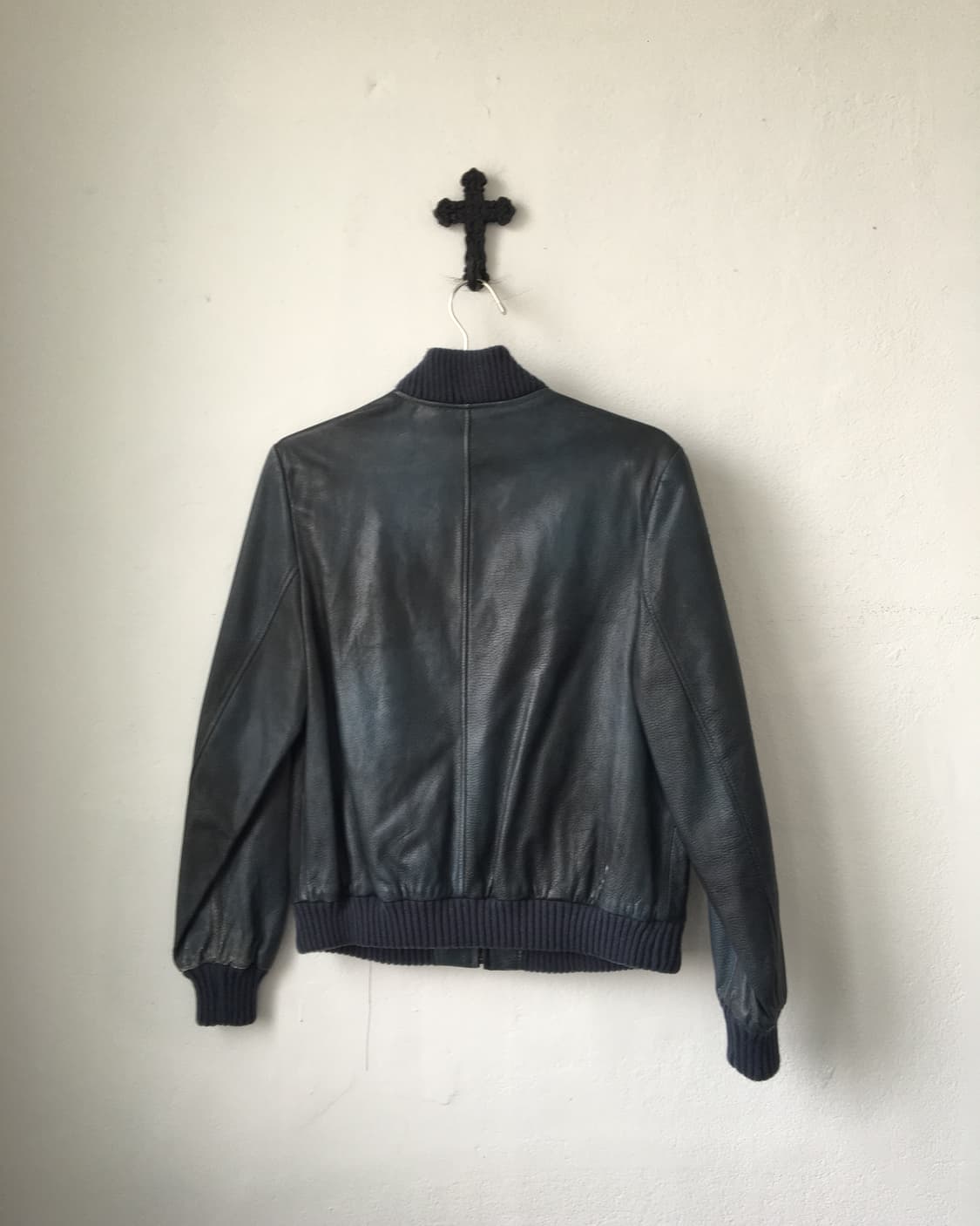 Washing blue lamb leather bomber jacket 상품이미지3