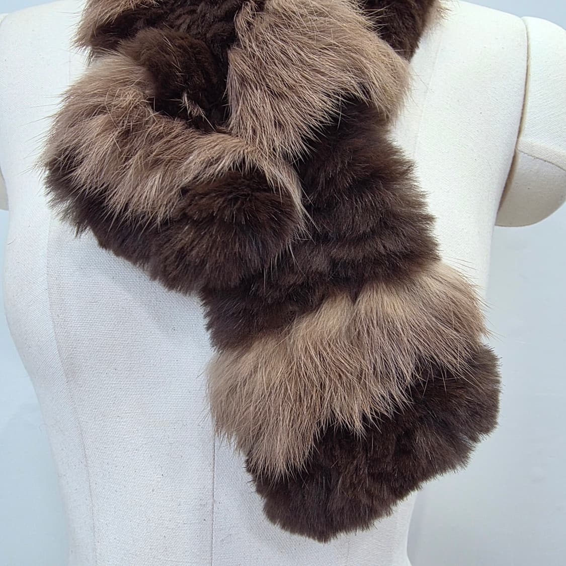 브라운 투톤 배색 렉스 폭스 퍼 머플러 상품이미지3