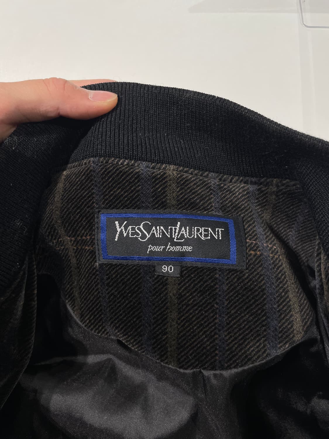 이브 생로랑 뿌르 옴므 다크 브라운 로고 체크 벨벳 자켓 상품이미지7