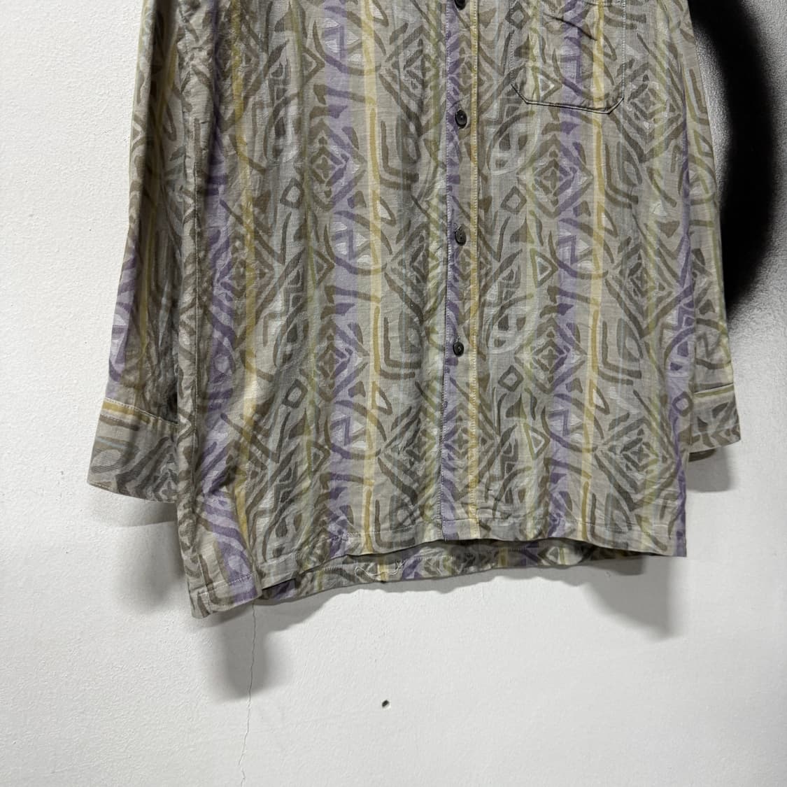 VTG 빈티지 마오리 트라이벌 풀 패턴 원포켓 코튼 긴팔 셔츠 상품이미지4