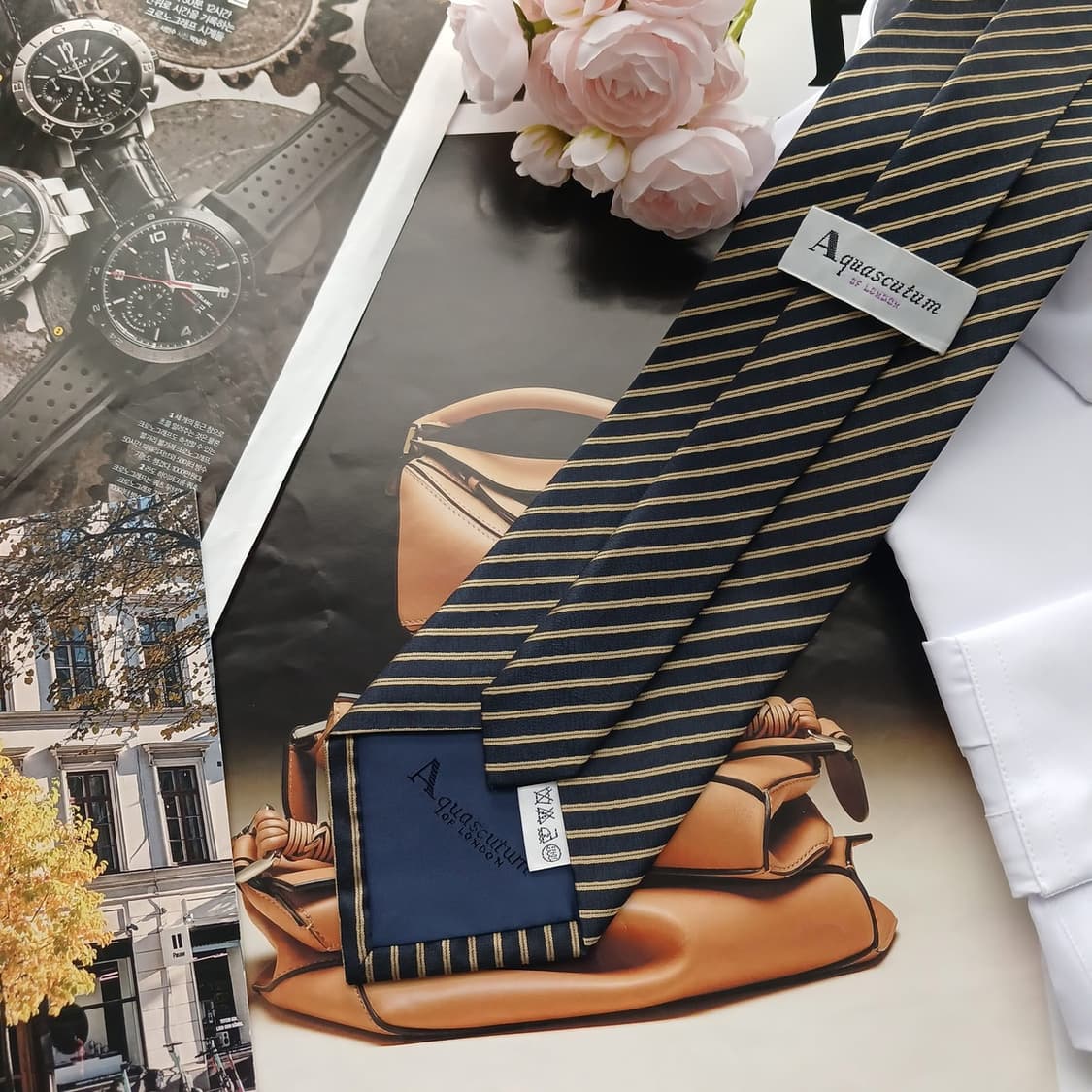 아쿠아스큐텀 실크 스트라이프 넥타이 9.3cm A+등급 A18611
 상품이미지4