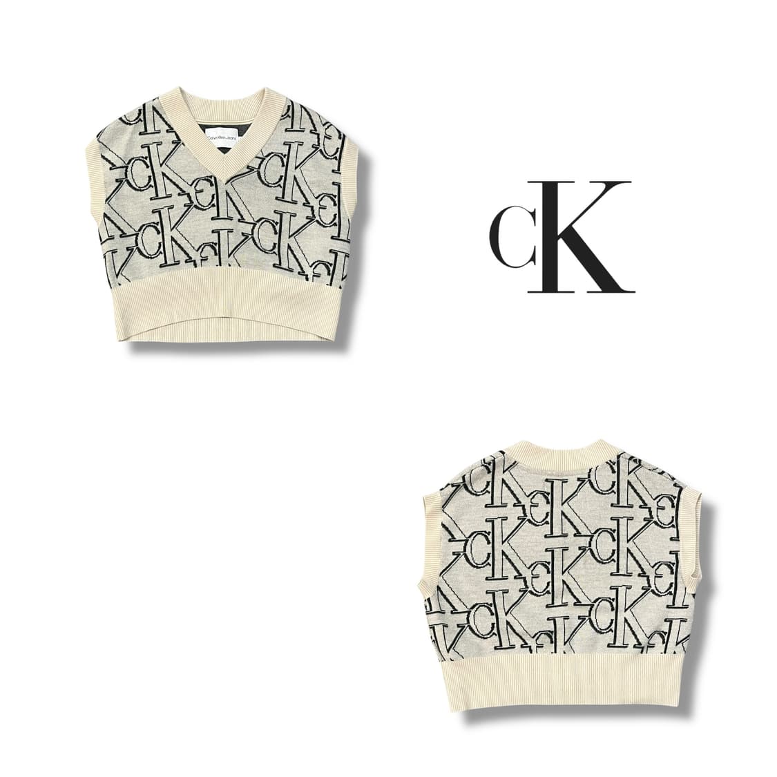  캘빈클라인 진스 로고 브이넥 니트 베스트 y14395 상품이미지1