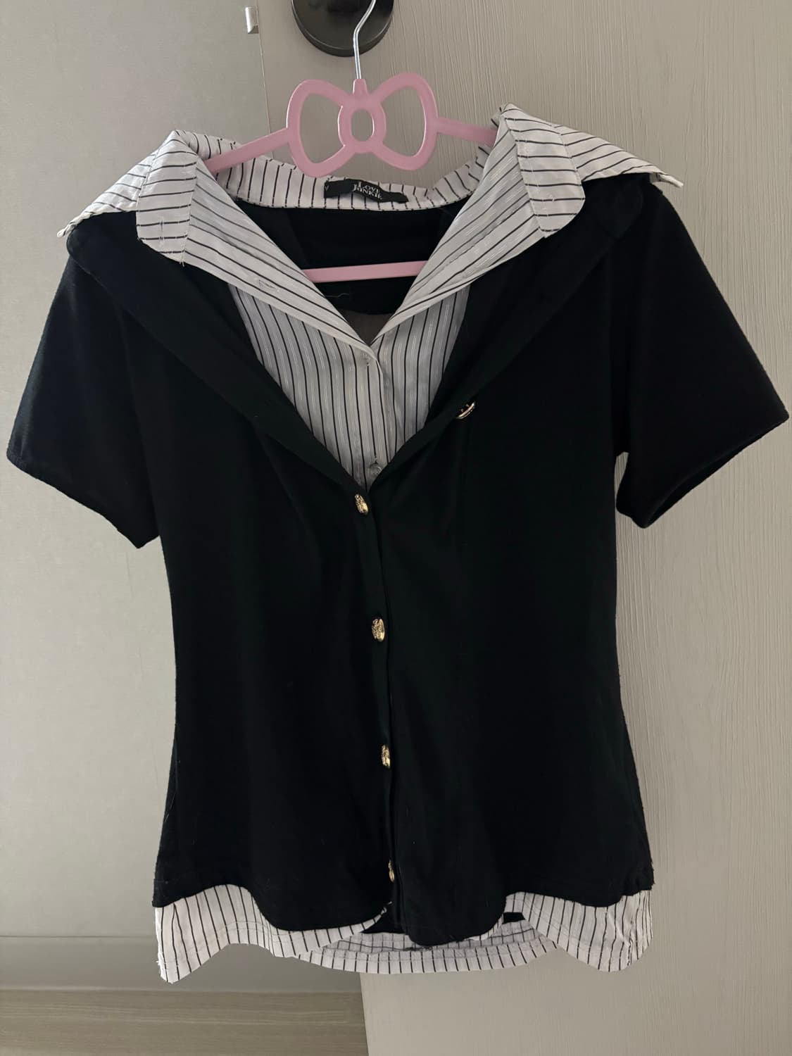 긱시크 오네갸루 스트라이프 레이어드 반팔 셔츠 상품이미지1