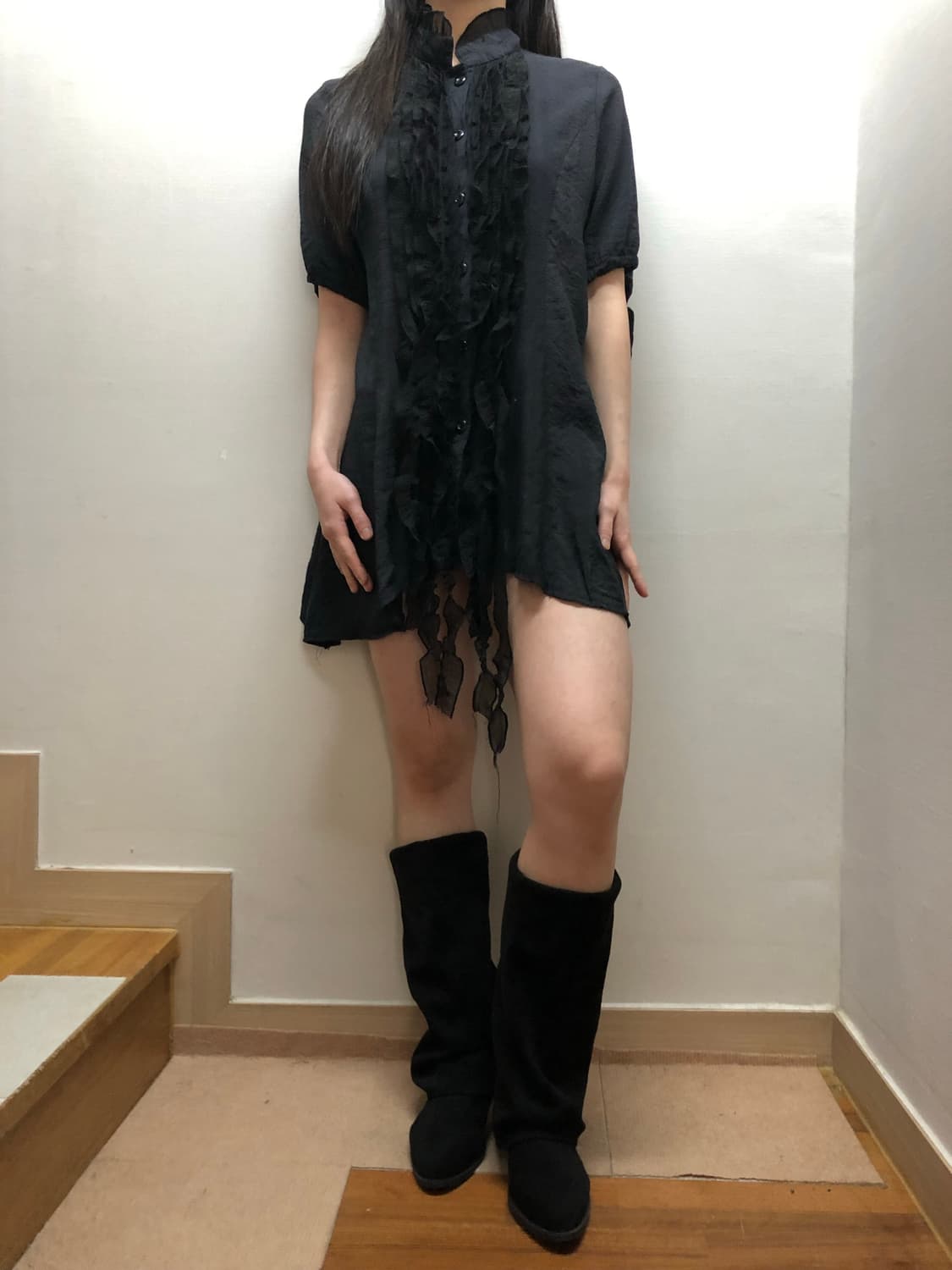 빈티지 블랙 프릴 미니 원피스 상품이미지3