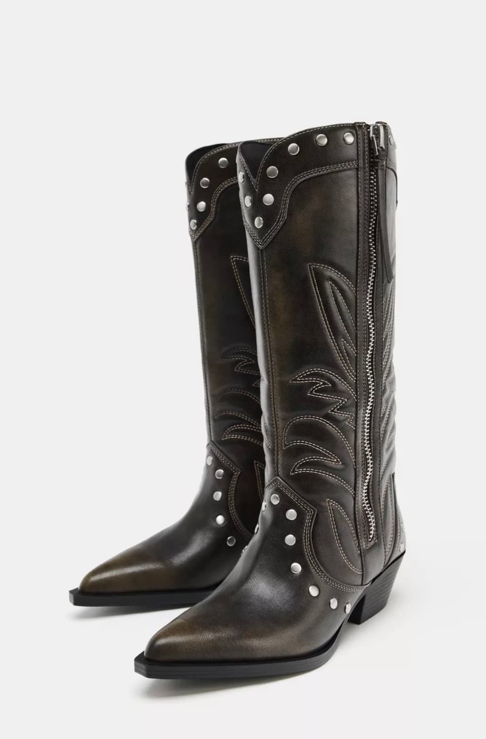 Zara 자라 빈티지 스터드 탑스티치 자수 웨스턴 카우보이 부츠 상품이미지2