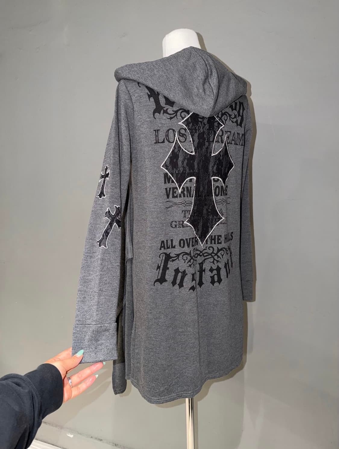 M K R lace cross drape hood cardigan 상품이미지1