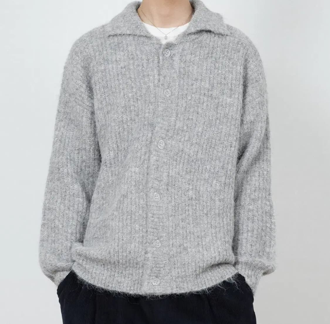 [L] 키뮤어 부클 울 카라 가디건 그레이 상품이미지2