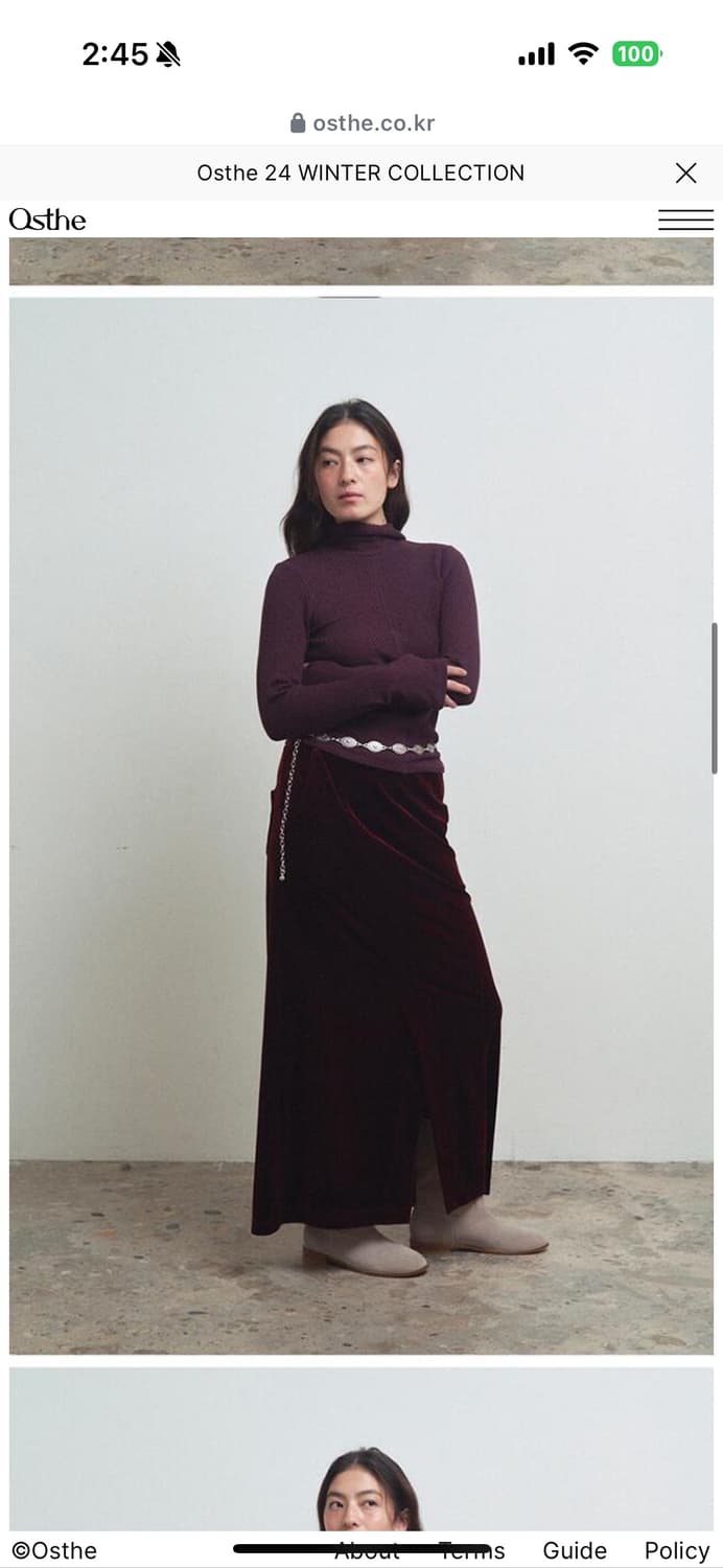 Osthe 오스더 슬릿 벨벳 스커트 상품이미지1