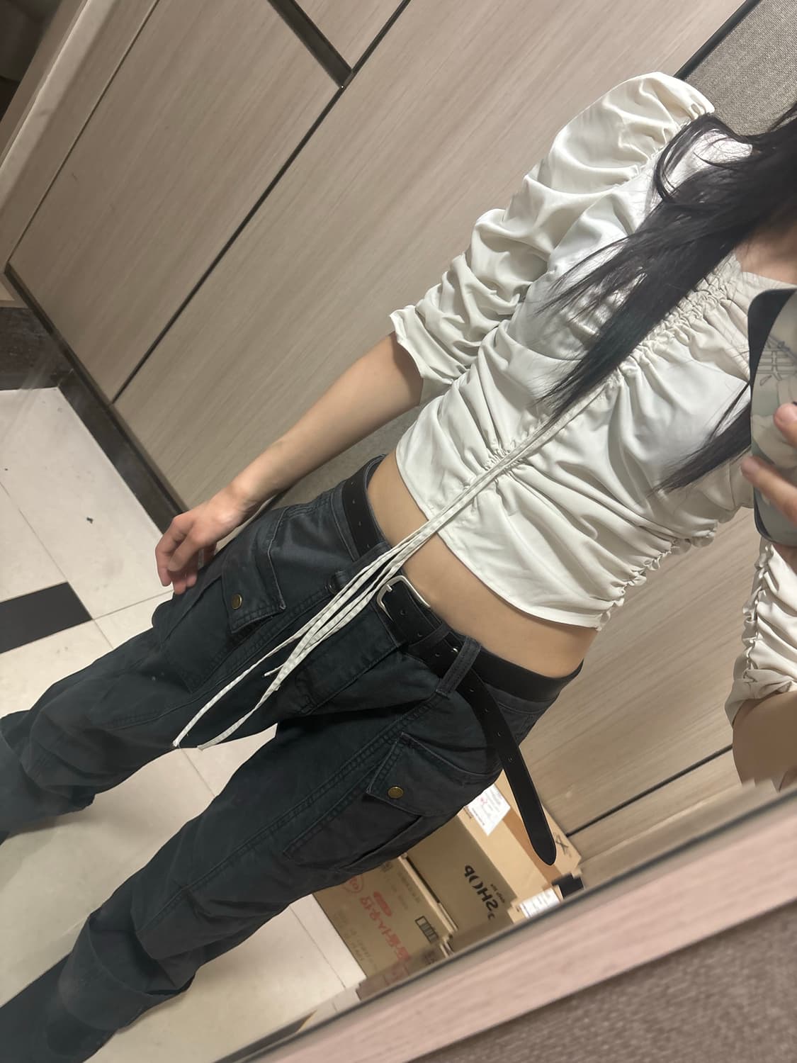 SLY 셔링 7부 소매 탑 상품이미지2