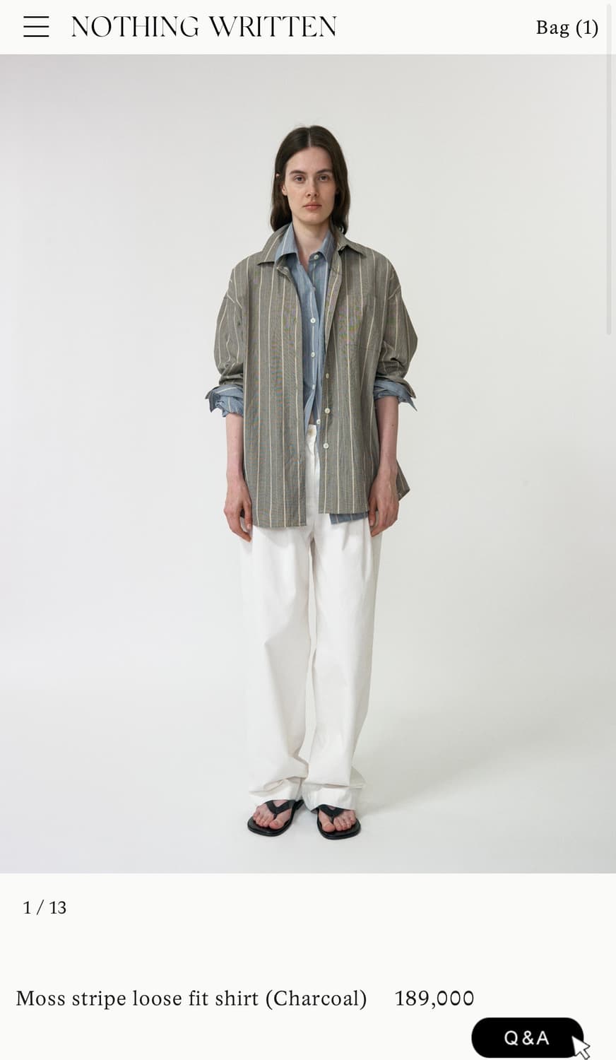 낫띵리튼 Moss stripe loose fit shirt 차콜 상품이미지1