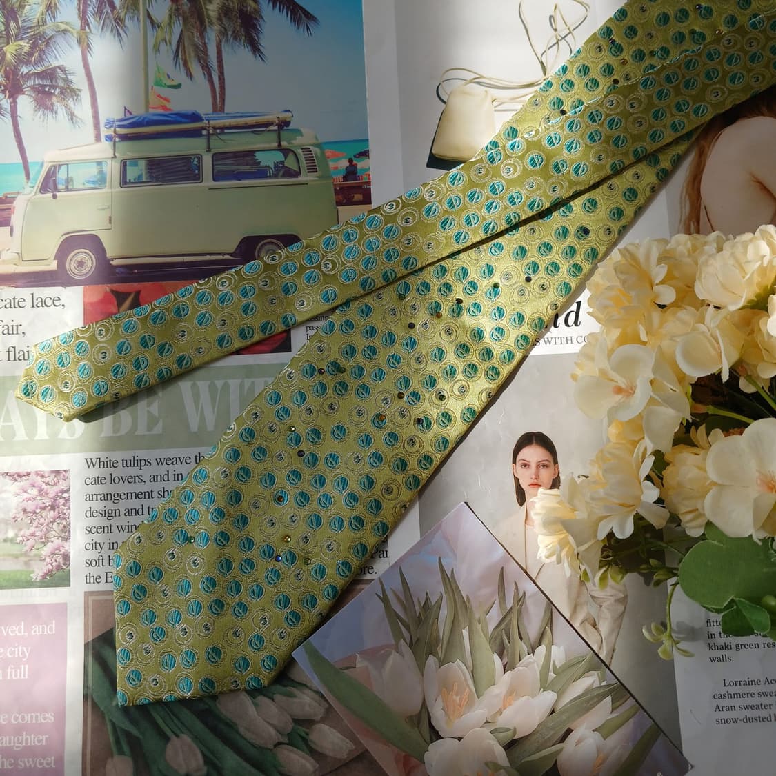 밀라숀 실크 그린 패턴 넥타이 9cm A+등급 A19888 상품이미지5