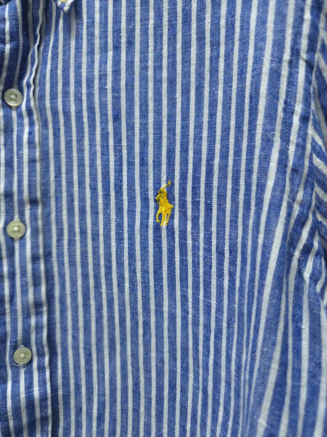 폴로 랄프로렌 블루 화이트 스트라이프 린넨 셔츠(95) 상품이미지4