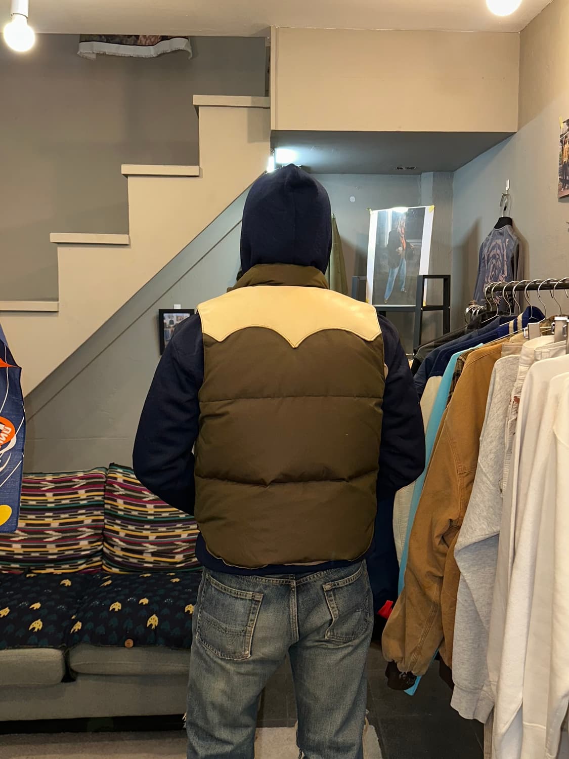 Sugar Cane leather yoke T/C down vest 상품이미지3