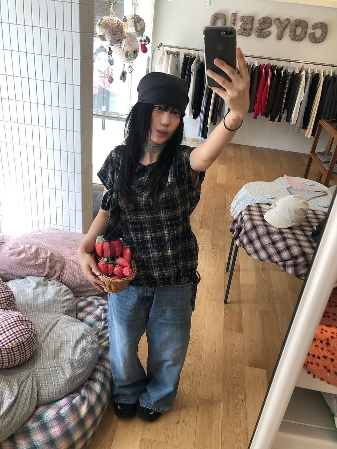 코이세이오 보우 블라우스 체크 상품이미지4