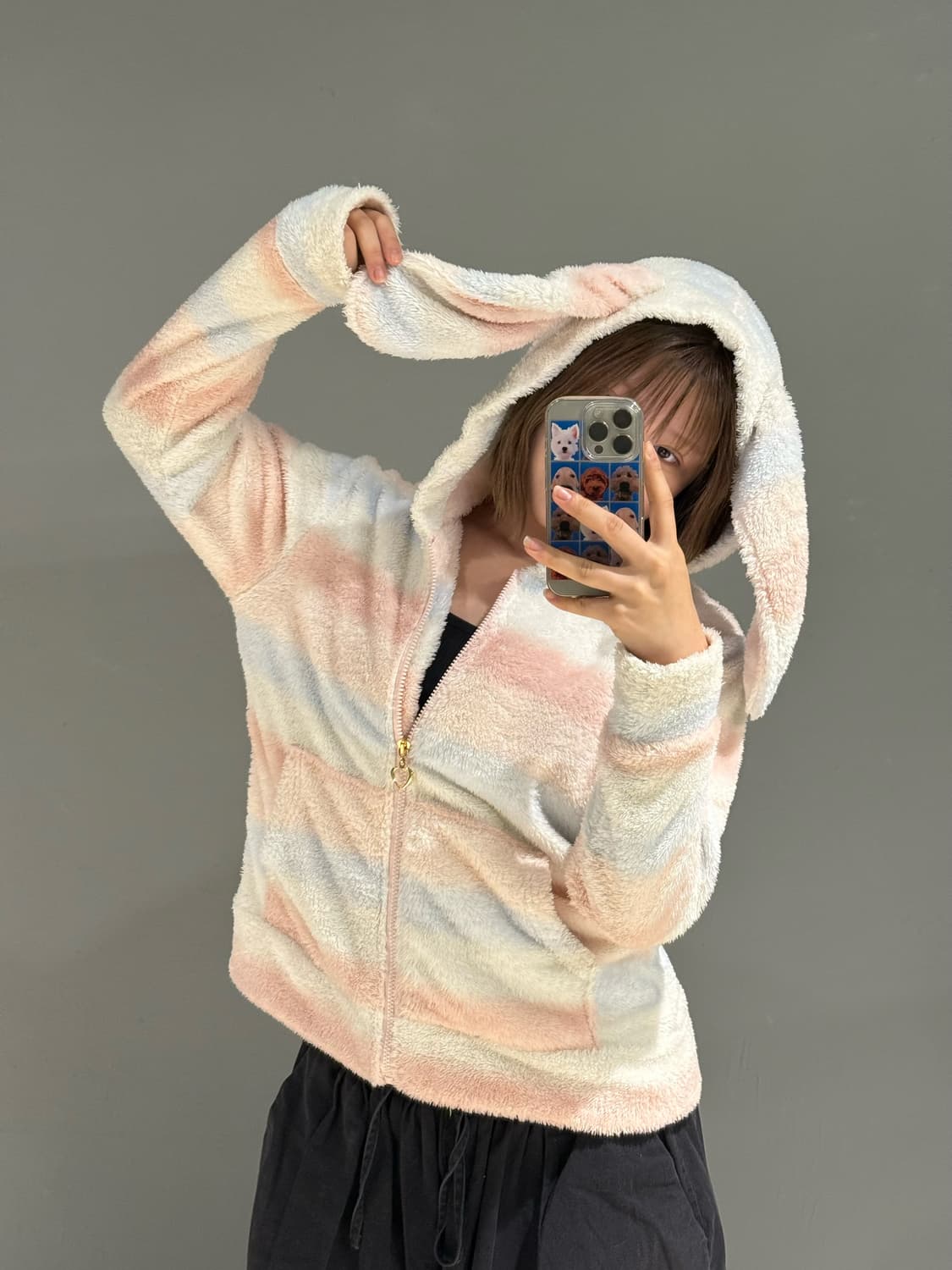 rabbit ear point stripe hood zip-up 상품이미지1