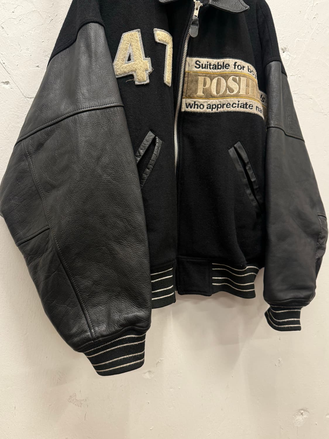XL) POSHBOY Leather Arm Varsity Jacket 상품이미지6