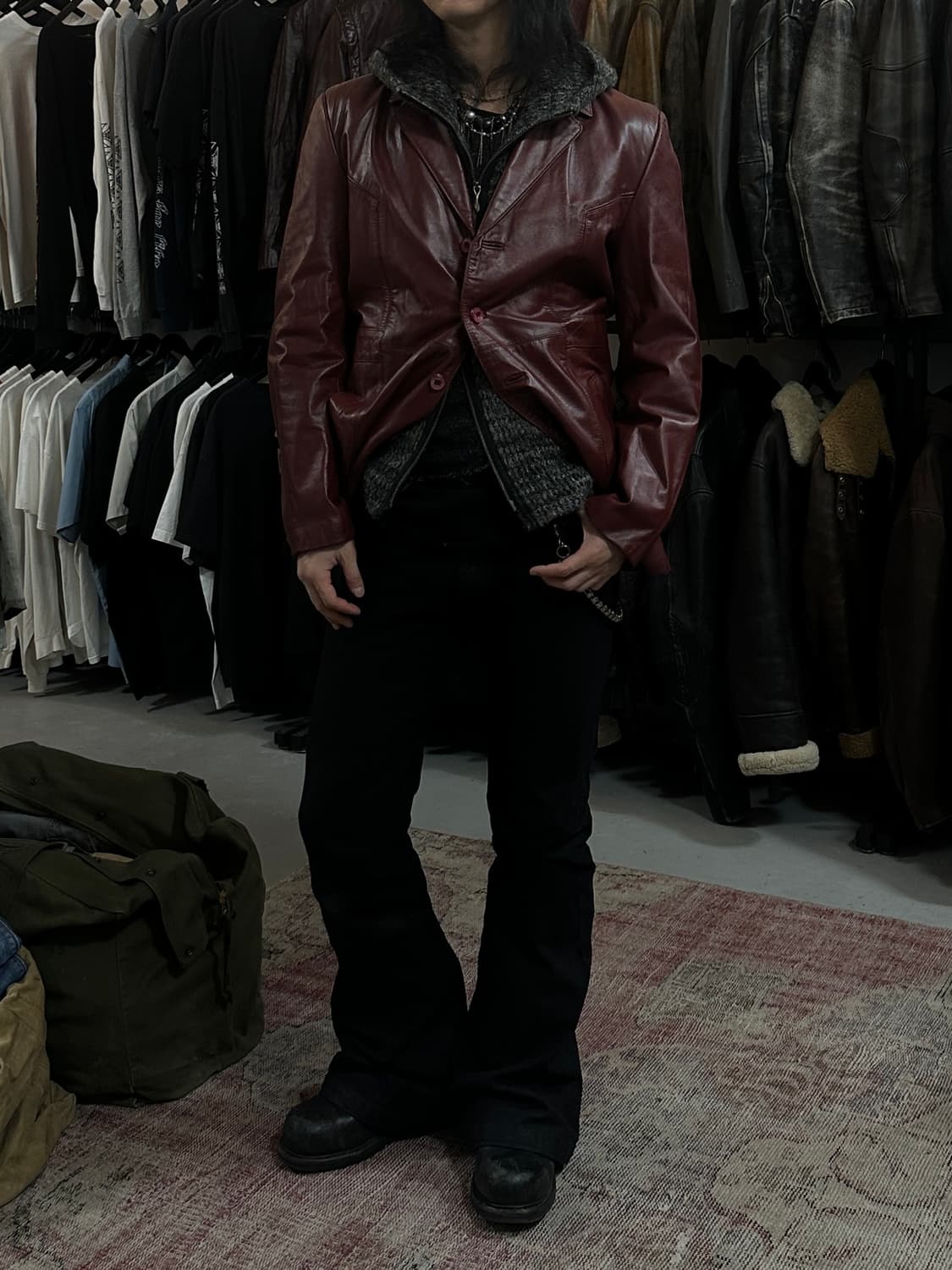 80's 빈티지 버건디 레더 자켓 레더 블레이저 카코트 상품이미지2