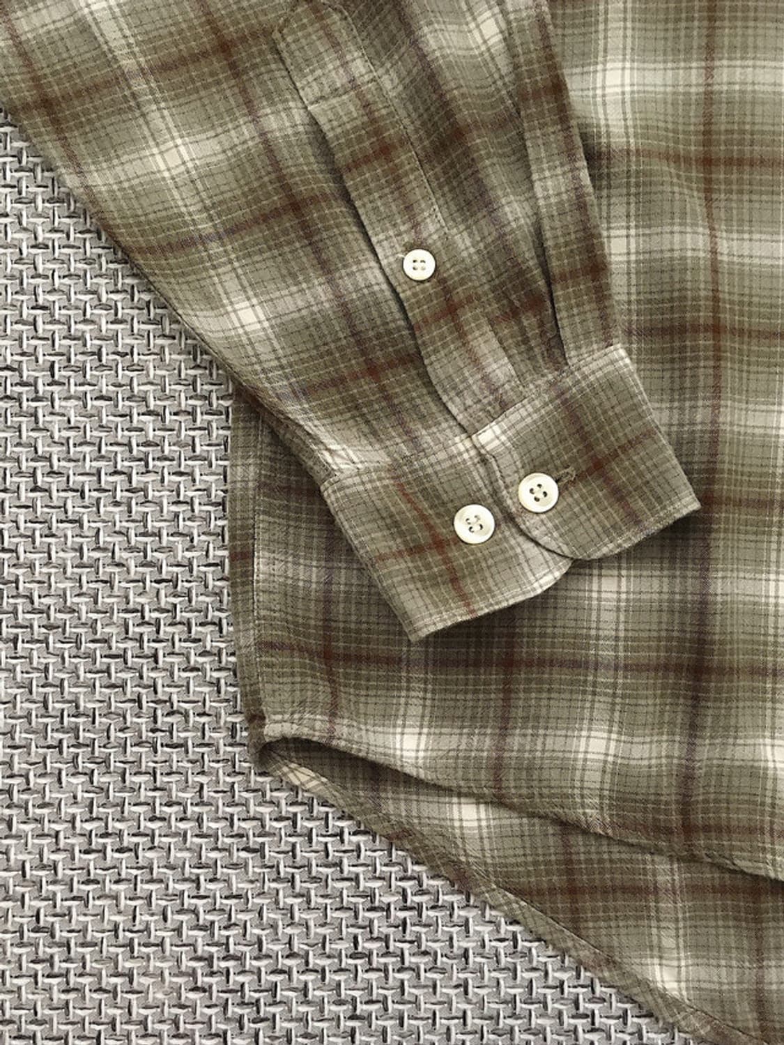 90s khaki brown Ombre check Rayon shirts 상품이미지5