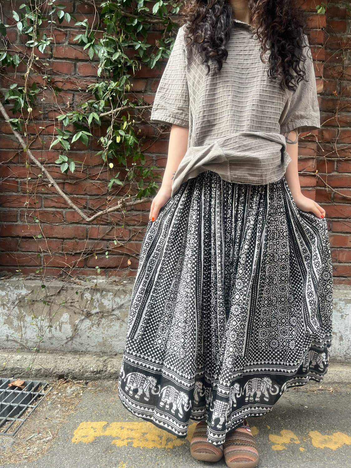 블랙 히피 패턴 롱 스커트 상품이미지2