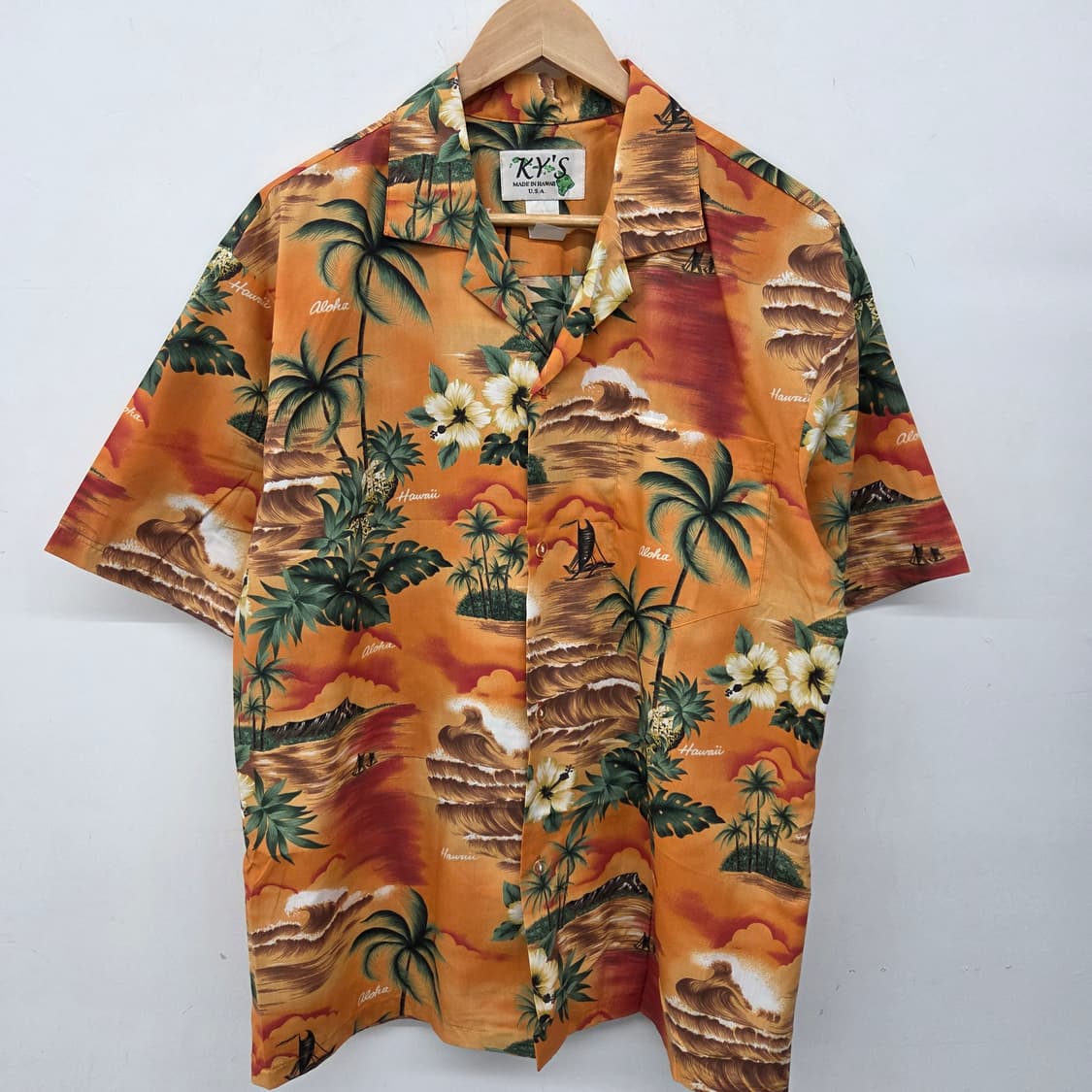KYS 하와이안 오렌지 반팔 셔츠 남XL 상품이미지2