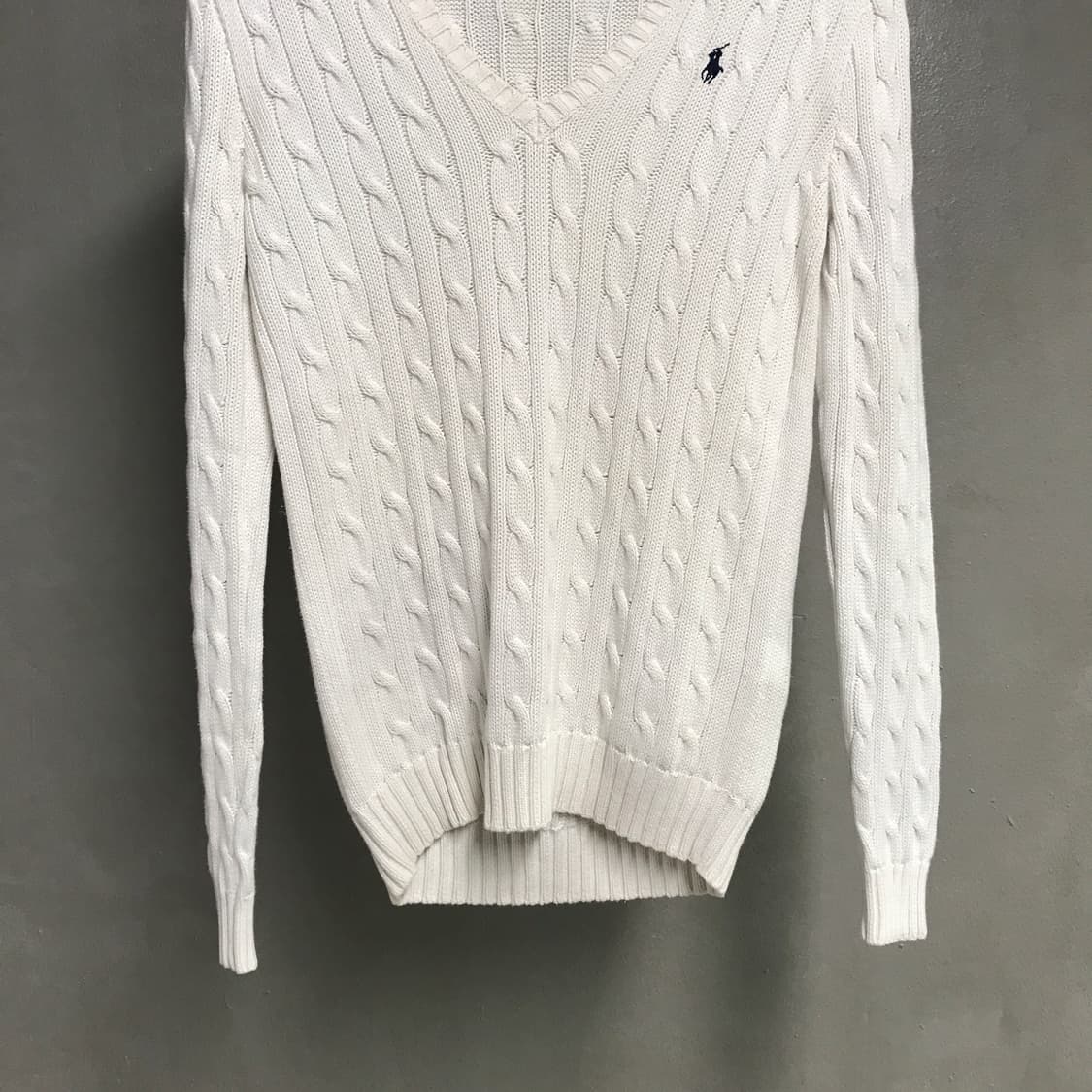 폴로 랄프로렌 브이넥 케이블 니트 화이트 S(W)  상품이미지3