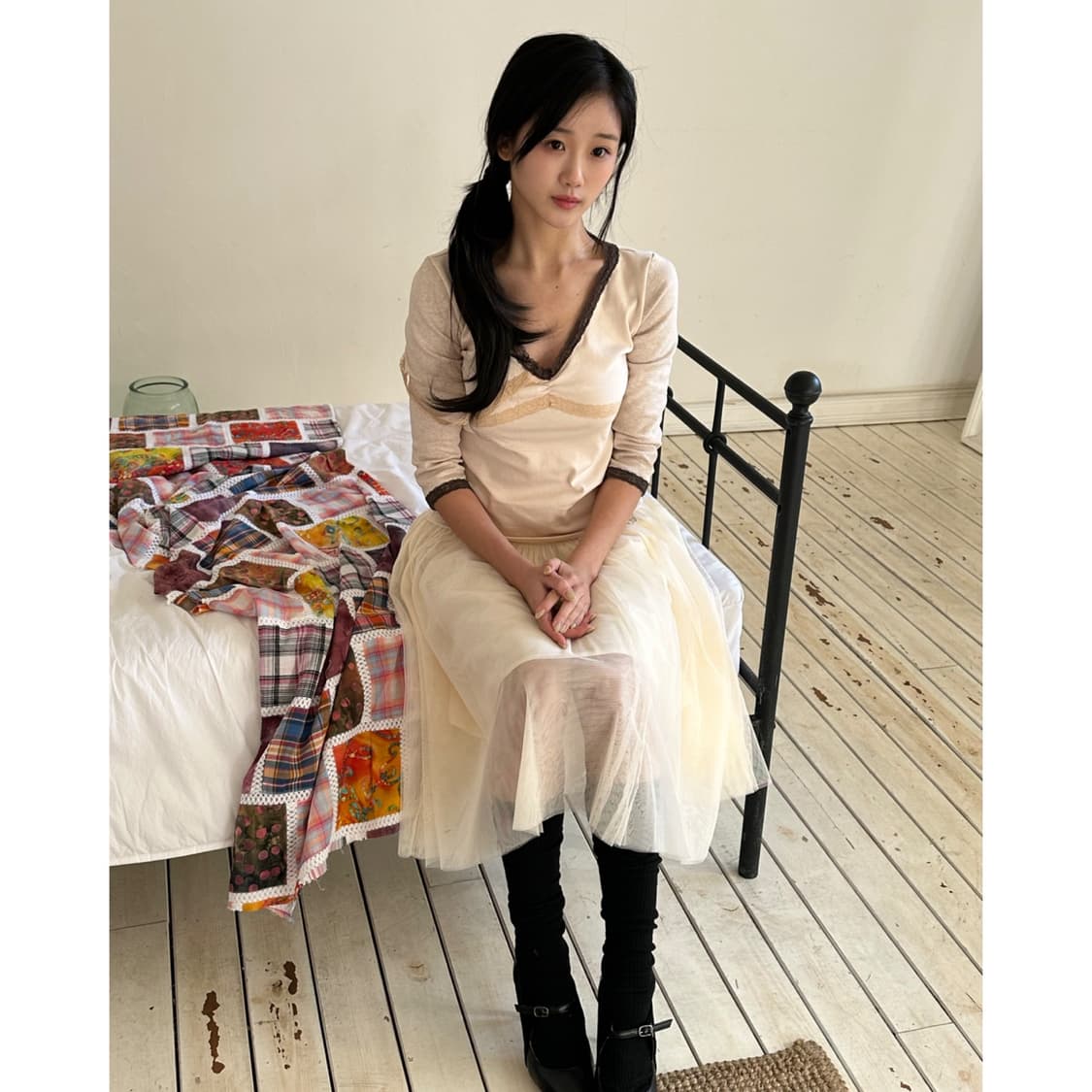 인앤양인하모니 레이스 탑 핑크 티셔츠 상품이미지3
