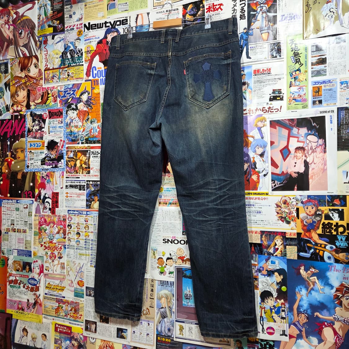 빈티지 워싱 백포켓 자수 오버핏 데님 팬츠 상품이미지3