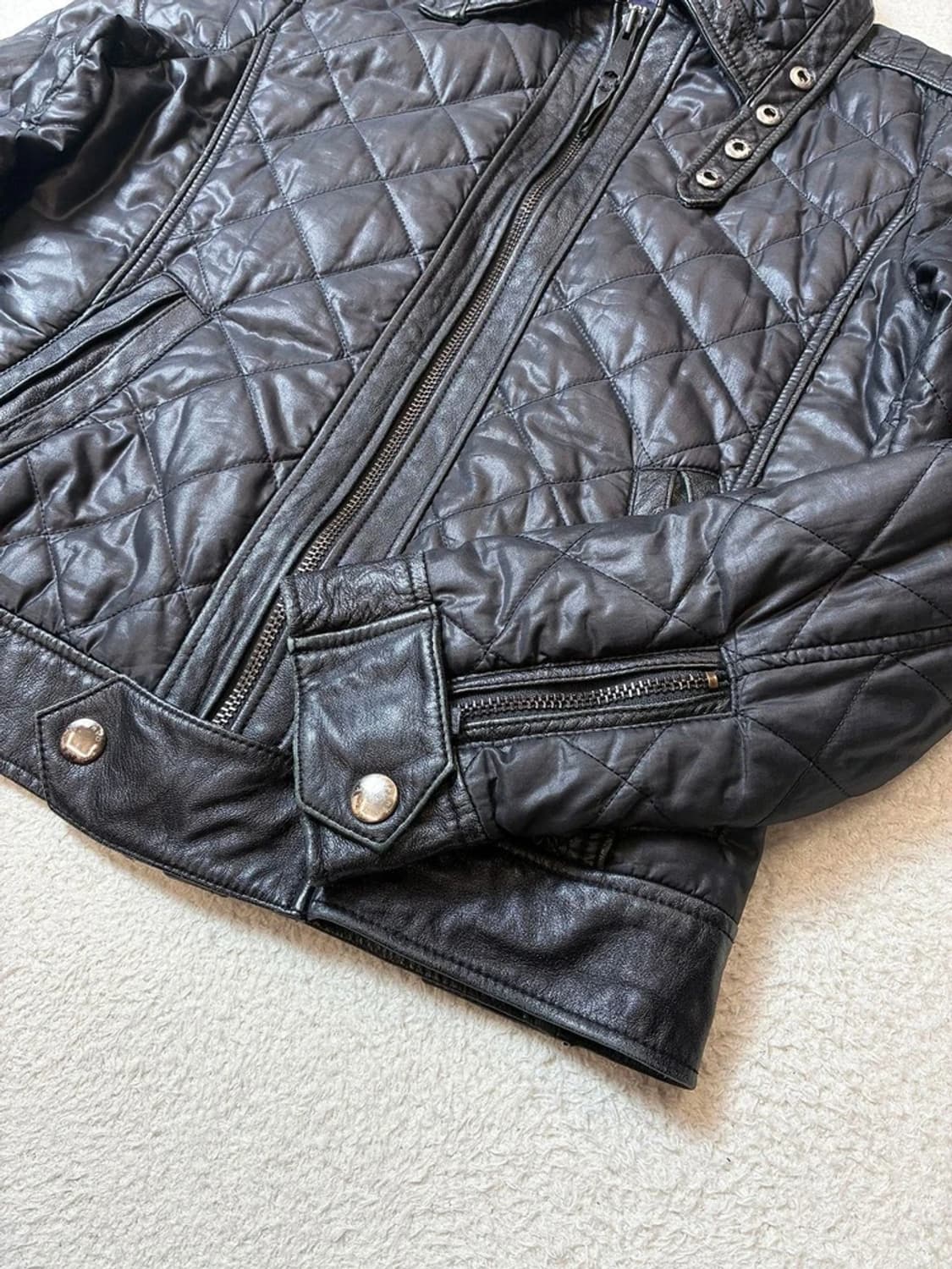 버버리 00's Y2K 하이넥 가죽 배색 퀼팅 자켓 PN6858 상품이미지5