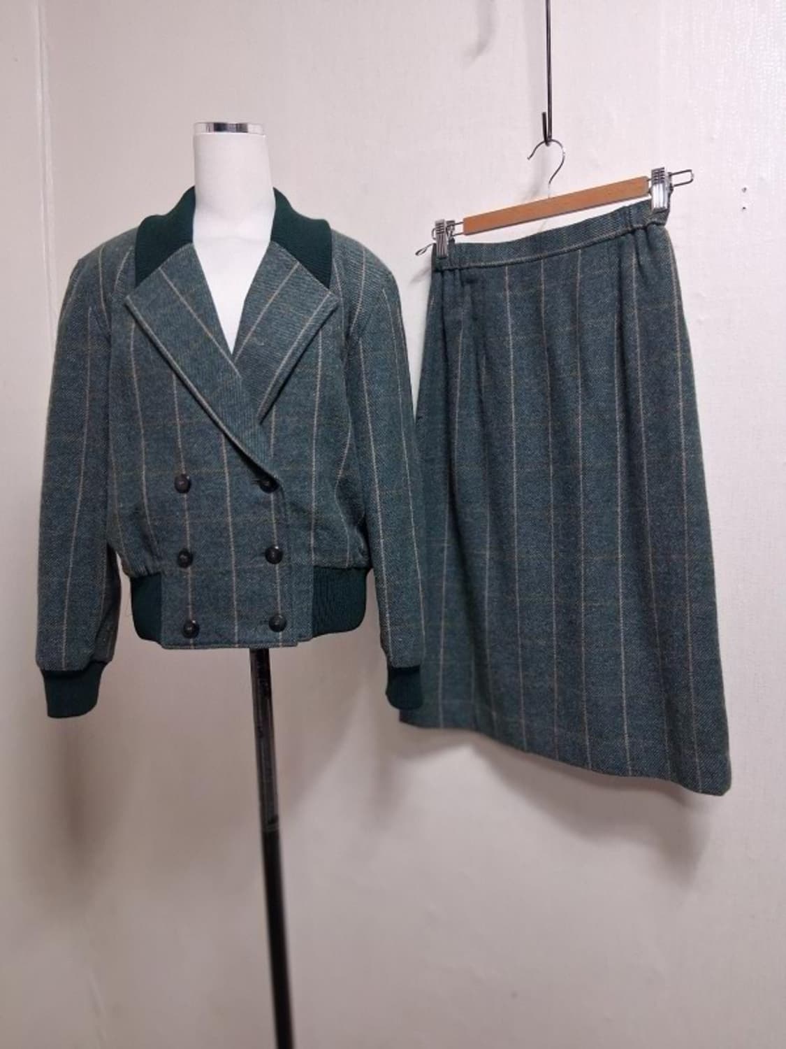 MELF 일본빈티지 그린체크 모직투피스 셋업 레트로가오리핏 55 66 2 상품이미지1