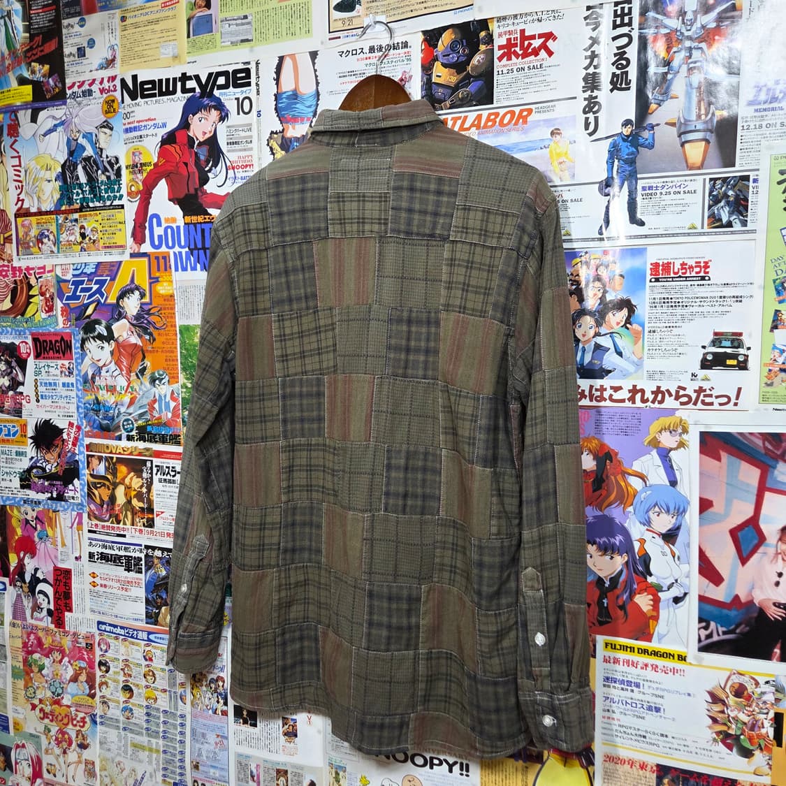 JPN 패치워크 카키 브라운 체크 코튼 셔츠 상품이미지6