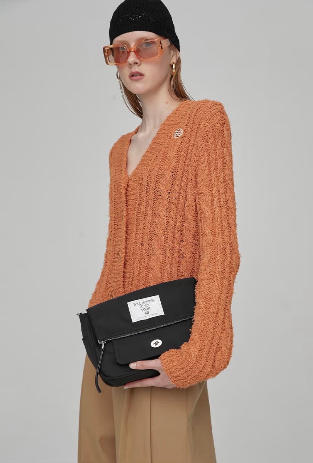 엔오르 케이블 니트 가디건 오렌지 상품이미지2