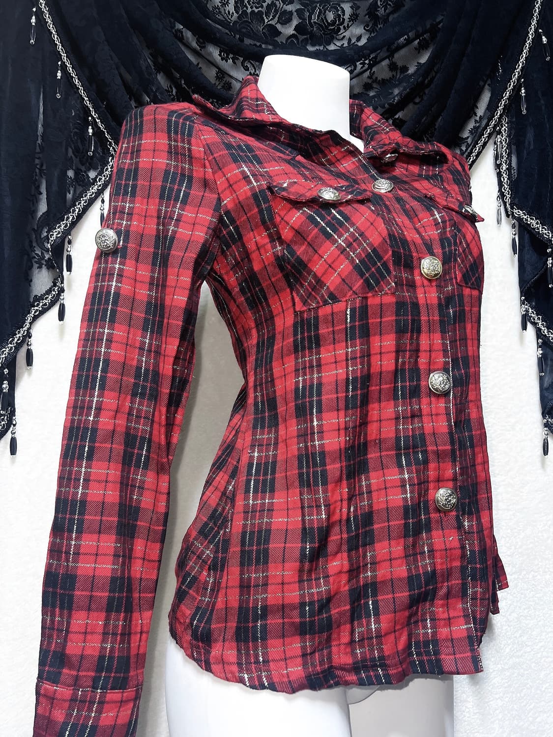 캐캐체 미사 나나 고스펑크 레드 타탄체크 셔츠 y2k 와투케 시부야 갸루 상품이미지5