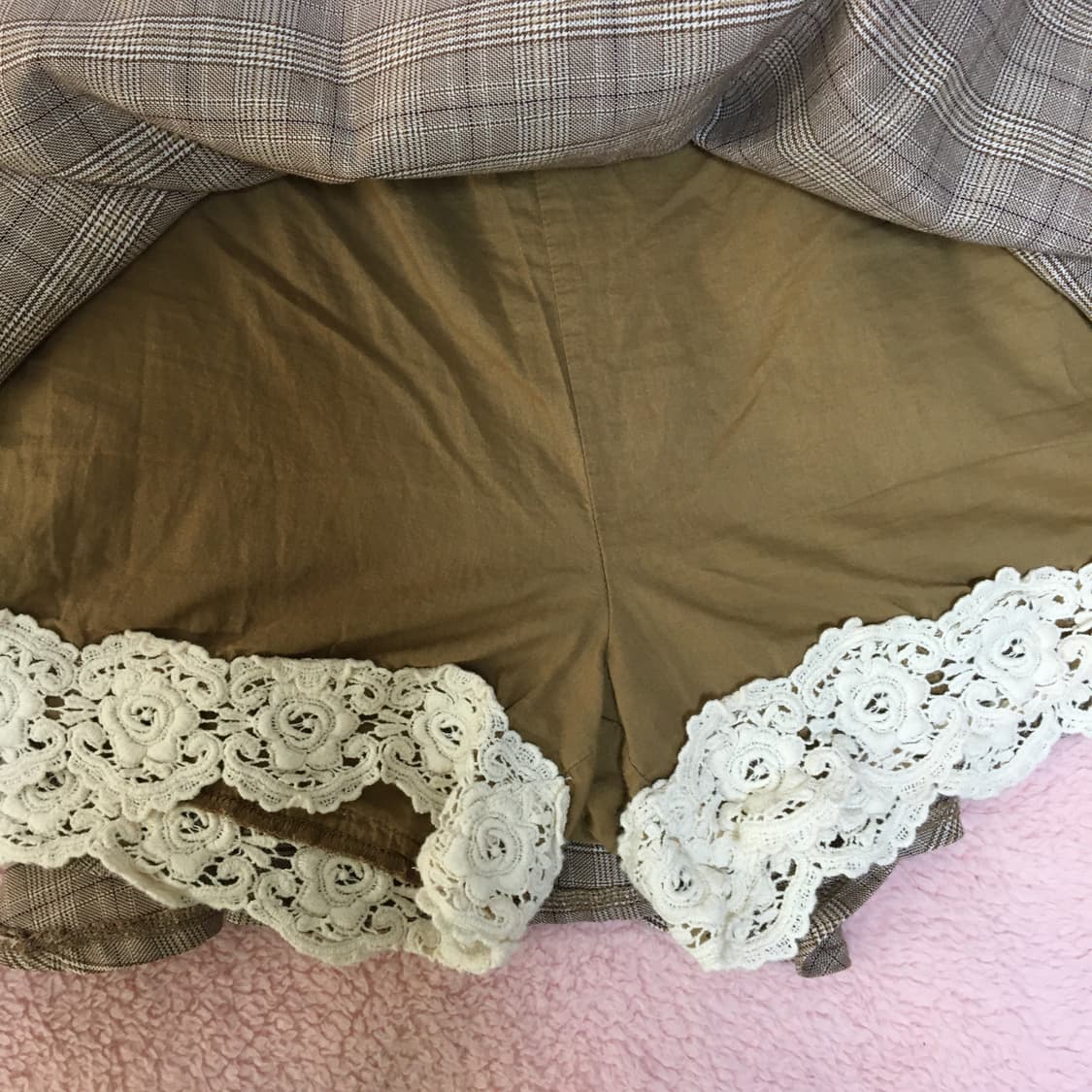 리즈리사 리본 브라운 체크 큐롯 레이스 스커트 라떼갸루 히메갸루 히메카지 상품이미지5