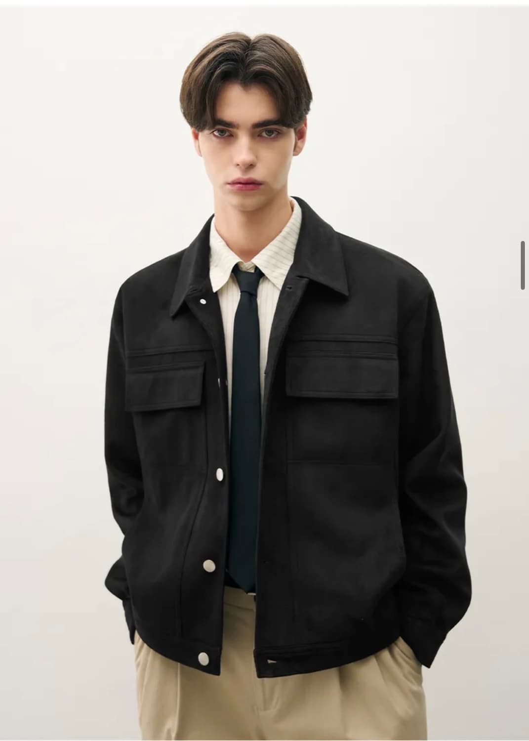 (L) 드로우핏 레이어 미니멀 스웨이드 자켓 [BLACK] 판매 상품이미지6