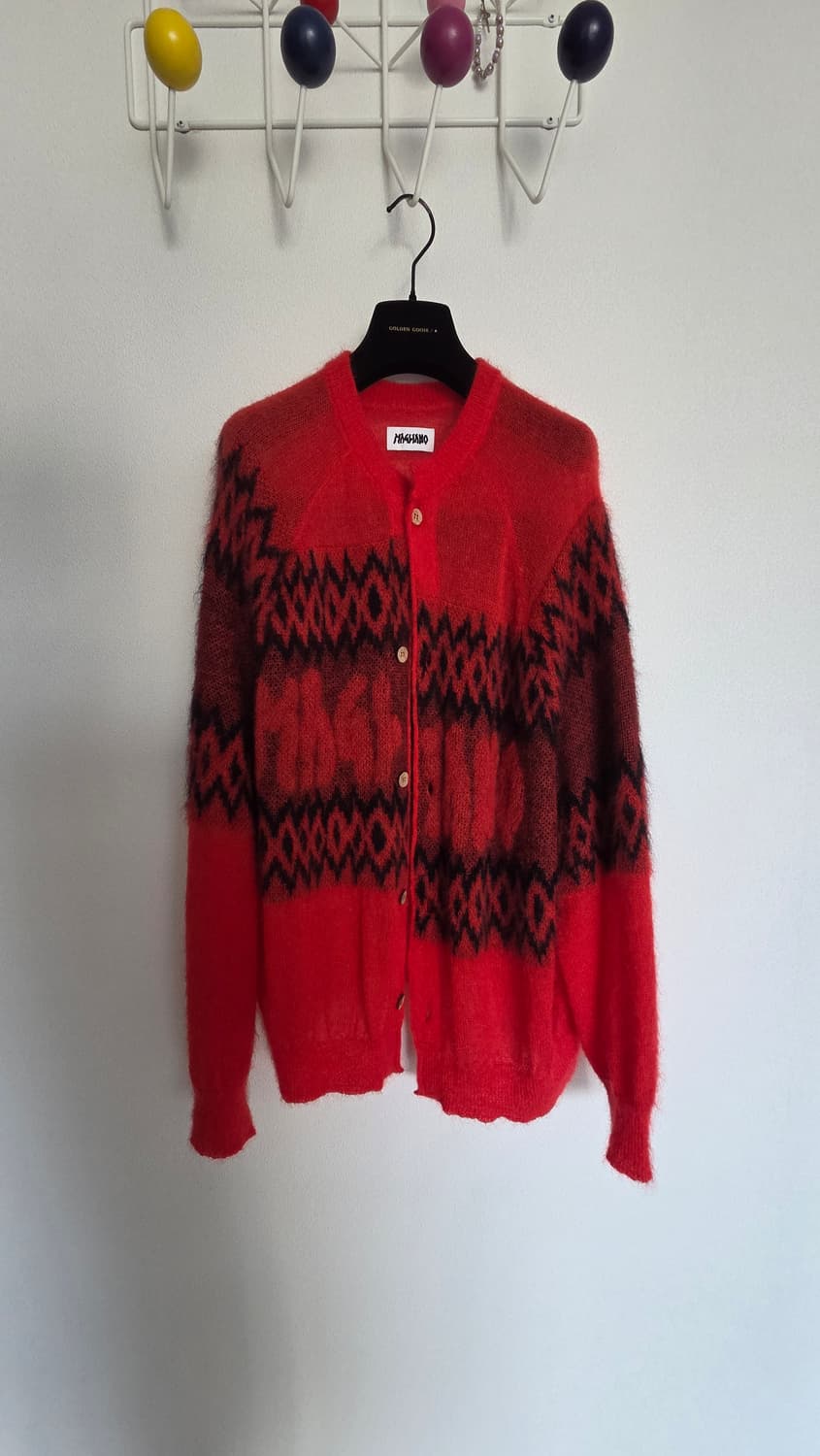 시착사진있음)"마리아노" 모헤어 패턴 가디건(L) 레드 팝니다 상품이미지1