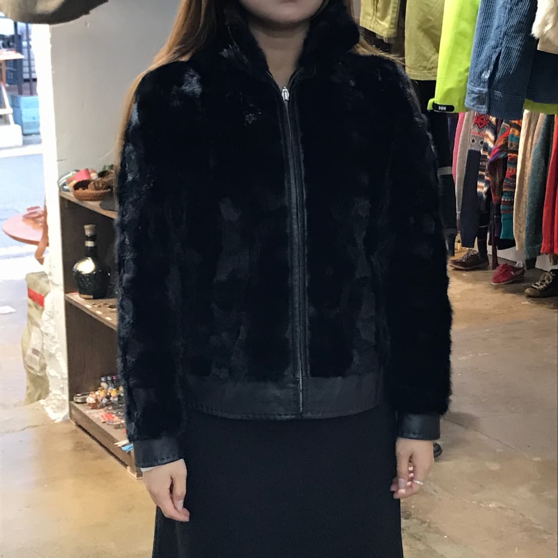 VTG 빈티지 블랙 밍크 양가죽 레이어드 레더 자켓 여성 55 사이즈 상품이미지8