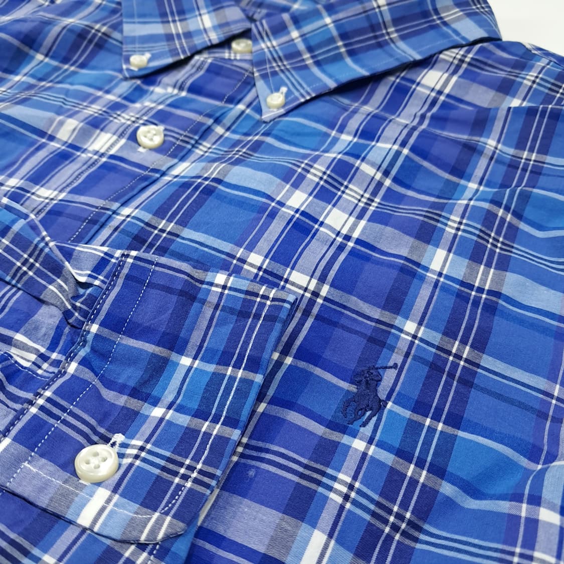 CL594 2XL 폴로 코튼 QR 블루 매드라스 체크 셔츠 남방 상품이미지6