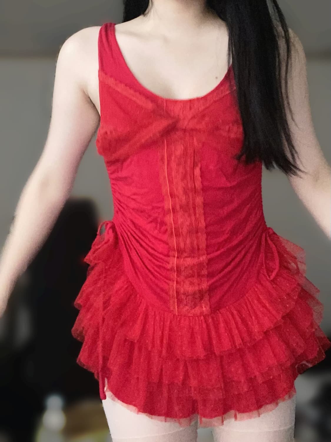 안나수이 레드 셔링 미니 원피스 상품이미지3